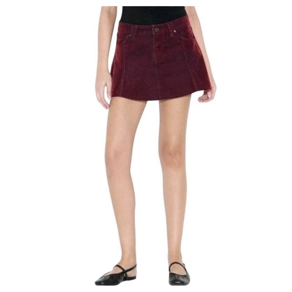 Wild Fable Mini Skirt Women's 14 Burgundy Acid Wash Denim Flare NWT Target